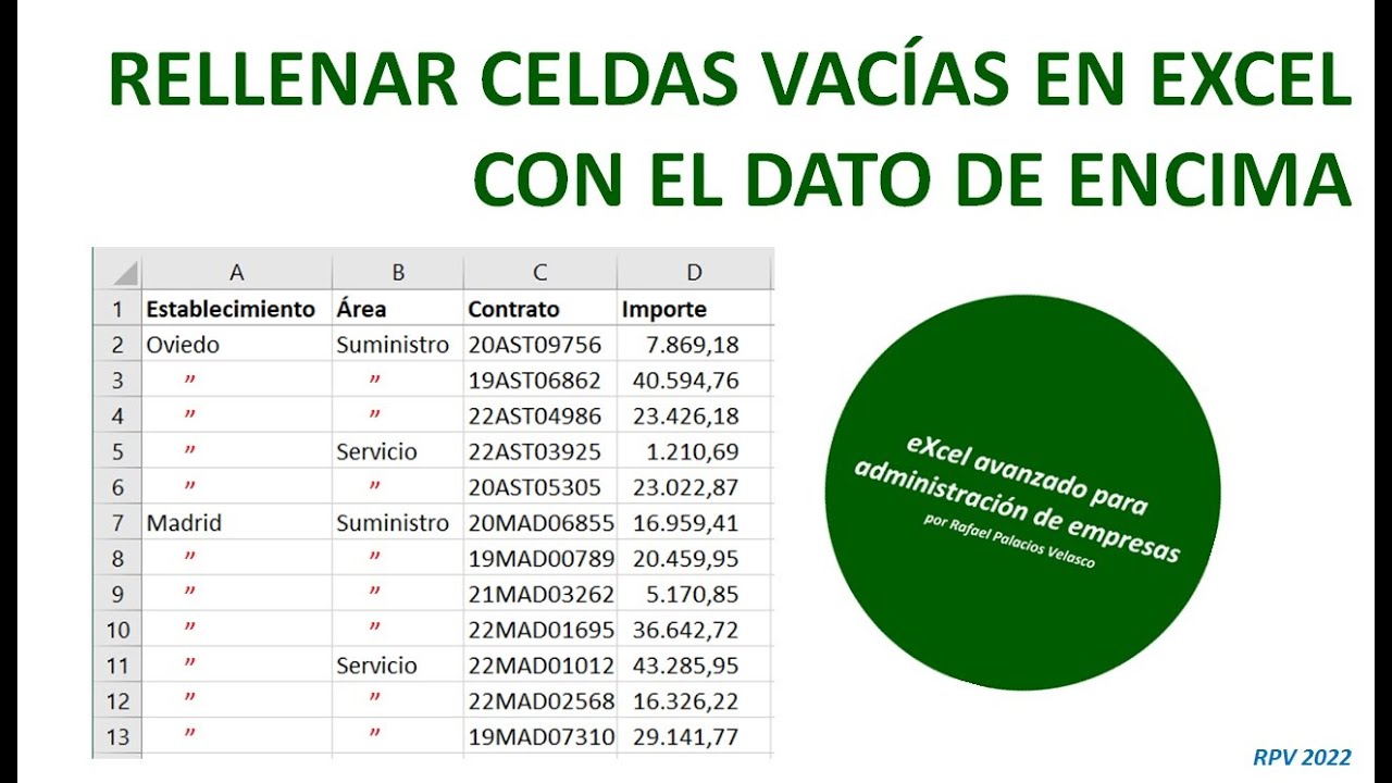 Excel Rellenar celdas en función de la información de otra Recursos