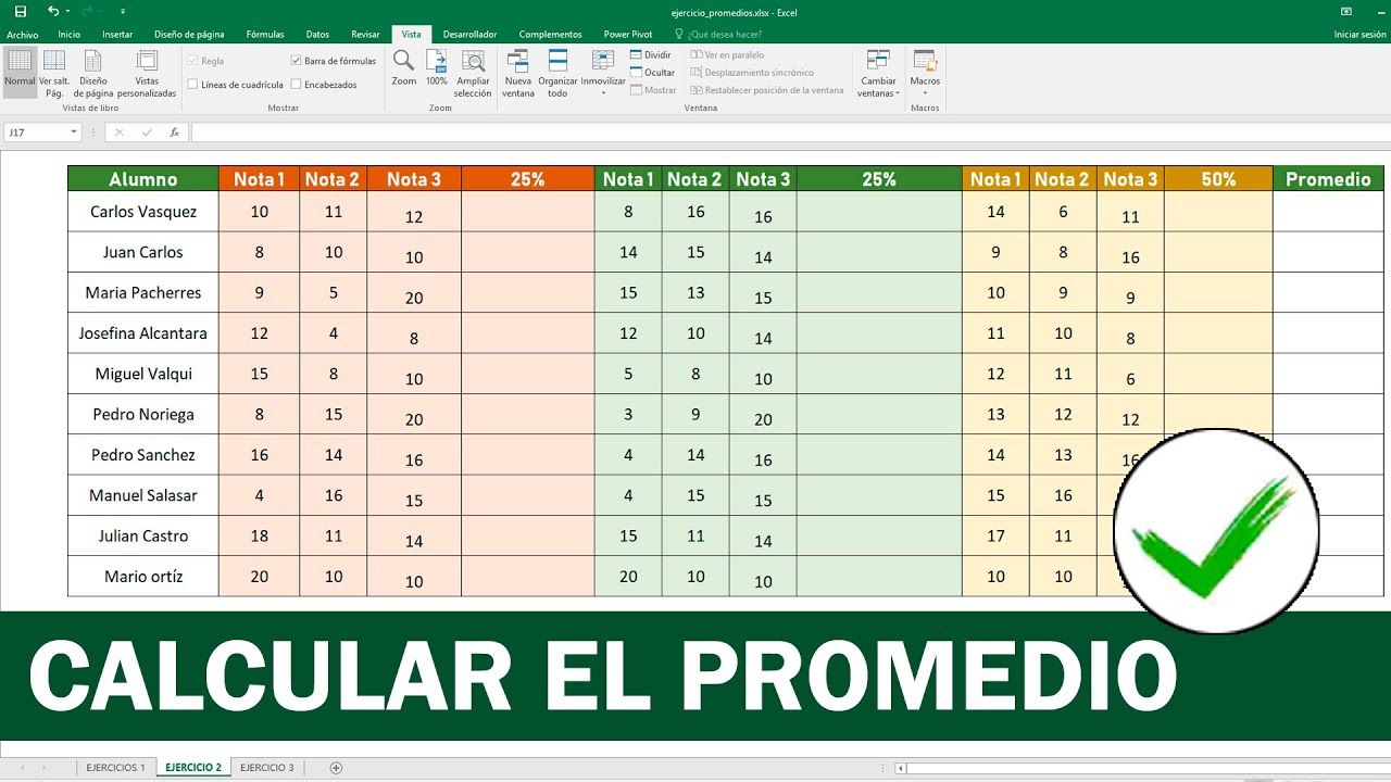 Cómo hacer fórmula en Excel para obtener el promedio de notas