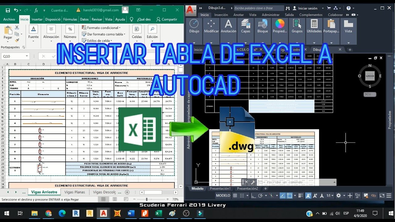 Cómo insertar una tabla de Excel en AutoCAD - Recursos Excel