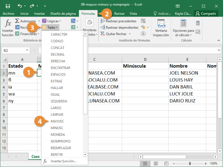 Cómo usar la función Mayús en Excel - Recursos Excel