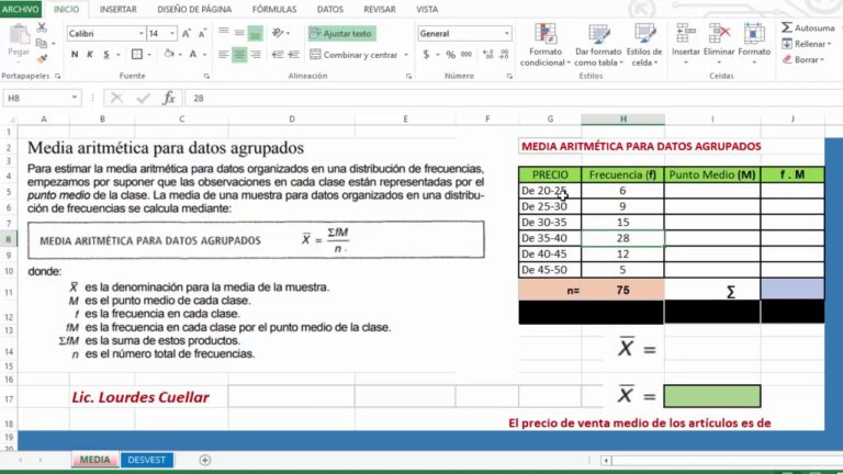 Media Aritmetica Para Datos Agrupados En Excel