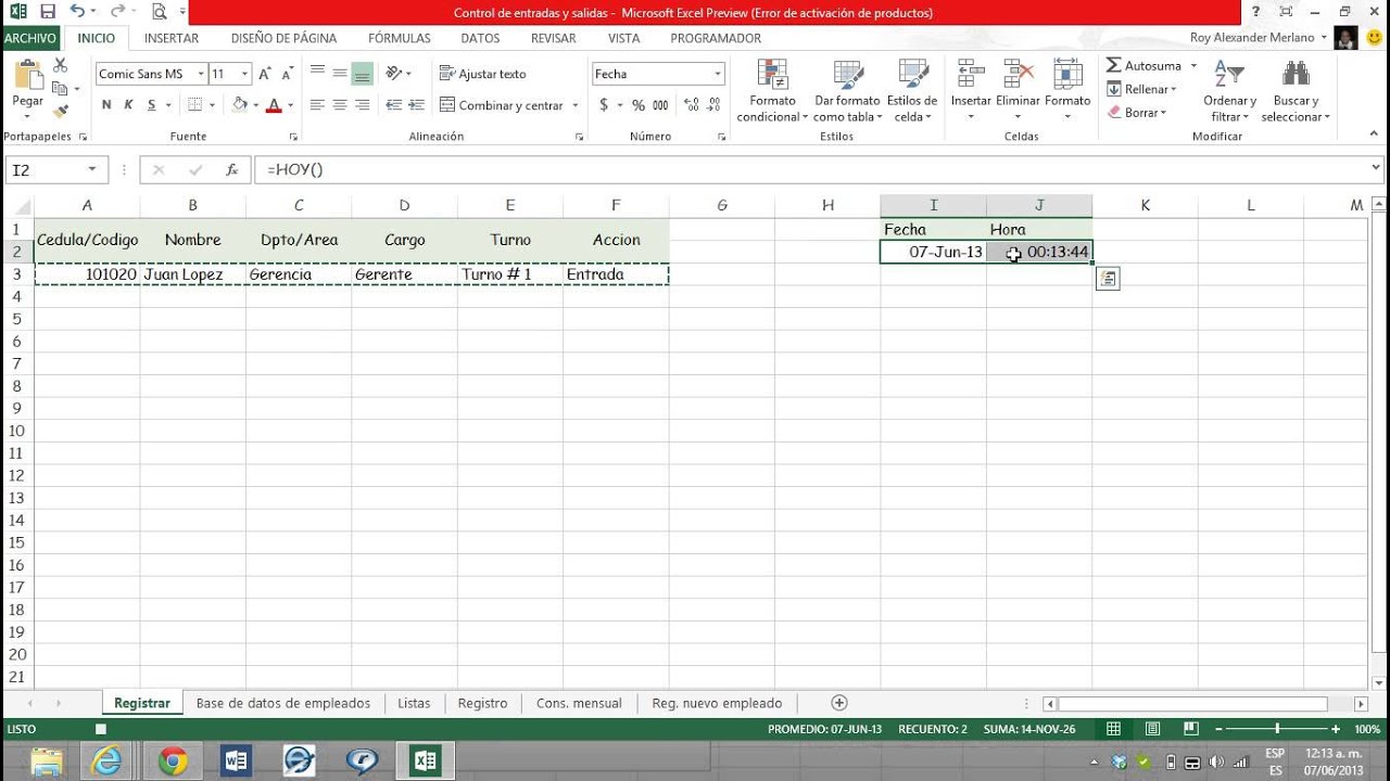Registro de hora de entrada y salida en Excel - Recursos Excel